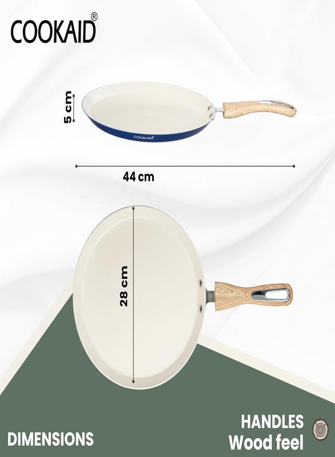 COOKAID Velora Series Non Stick Ceramic Dosa Tawa 28 cm | Aluminium Body| Ceramic Non Stick Coating|ISI Certified| RV Blue - Image 2